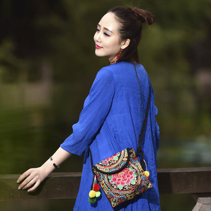 Ethnic Embroidered Embroidered Women'S Bag Canvas Coin Purse Vintage Shoulder Cross-Body Tote