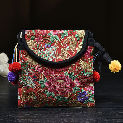 Ethnic Embroidered Embroidered Women'S Bag Canvas Coin Purse Vintage Shoulder Cross-Body Tote