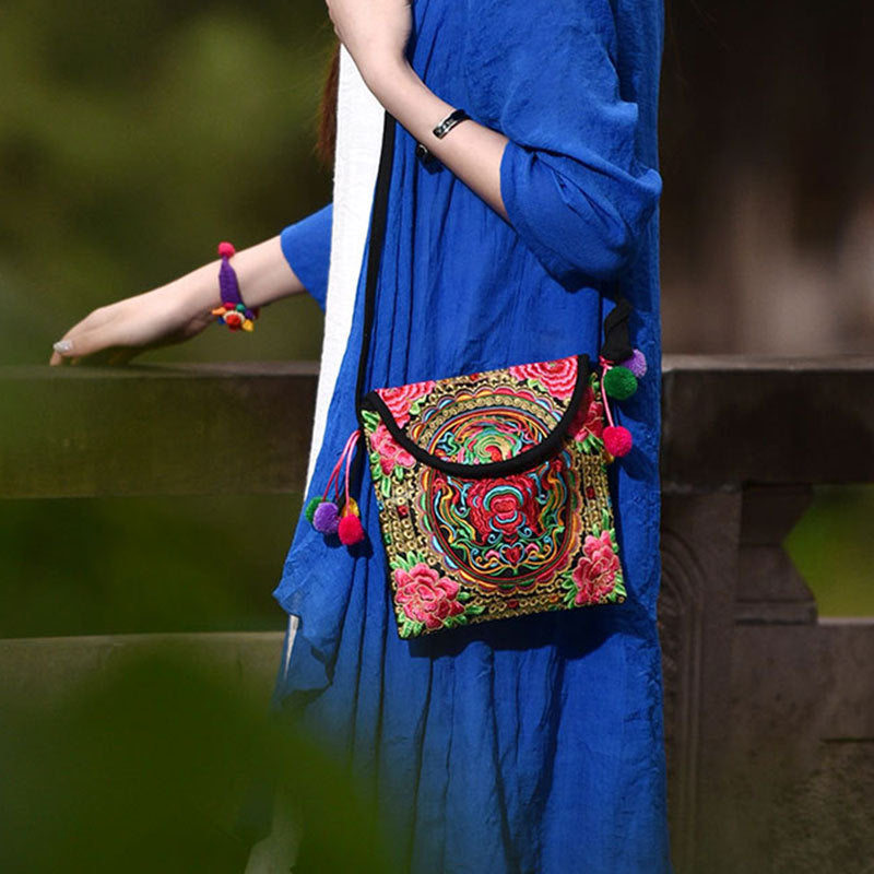 Ethnic Embroidered Embroidered Women'S Bag Canvas Coin Purse Vintage Shoulder Cross-Body Tote