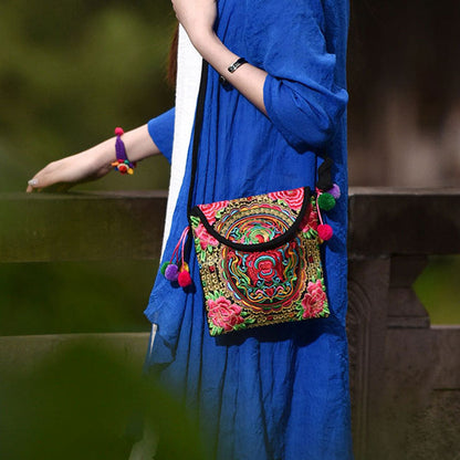 Ethnic Embroidered Embroidered Women'S Bag Canvas Coin Purse Vintage Shoulder Cross-Body Tote