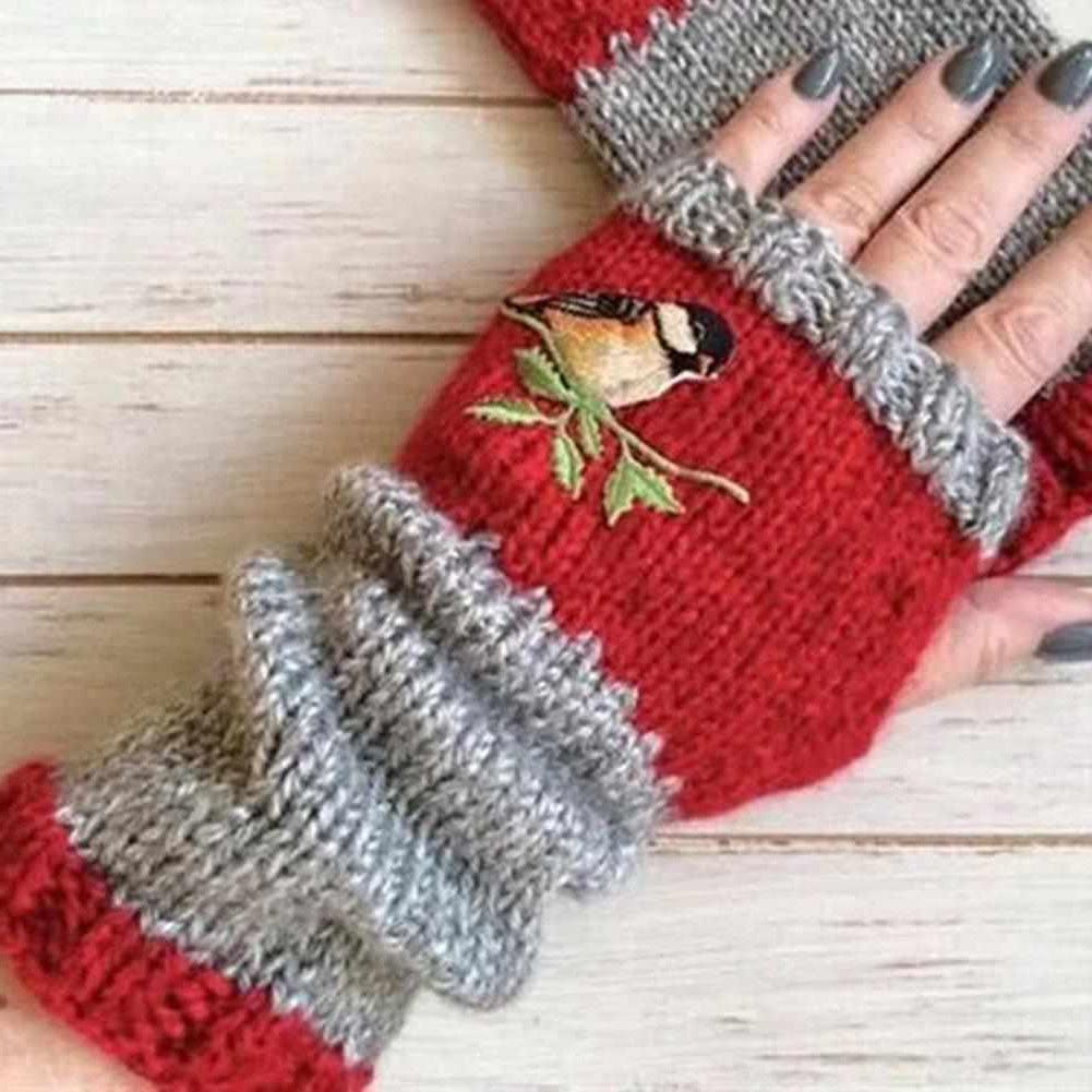 Sky Madrid Embroidery Bird Knitted Gloves