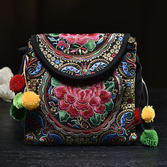 Ethnic Embroidered Embroidered Women'S Bag Canvas Coin Purse Vintage Shoulder Cross-Body Tote
