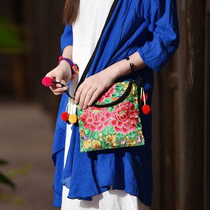 Ethnic Embroidered Embroidered Women'S Bag Canvas Coin Purse Vintage Shoulder Cross-Body Tote