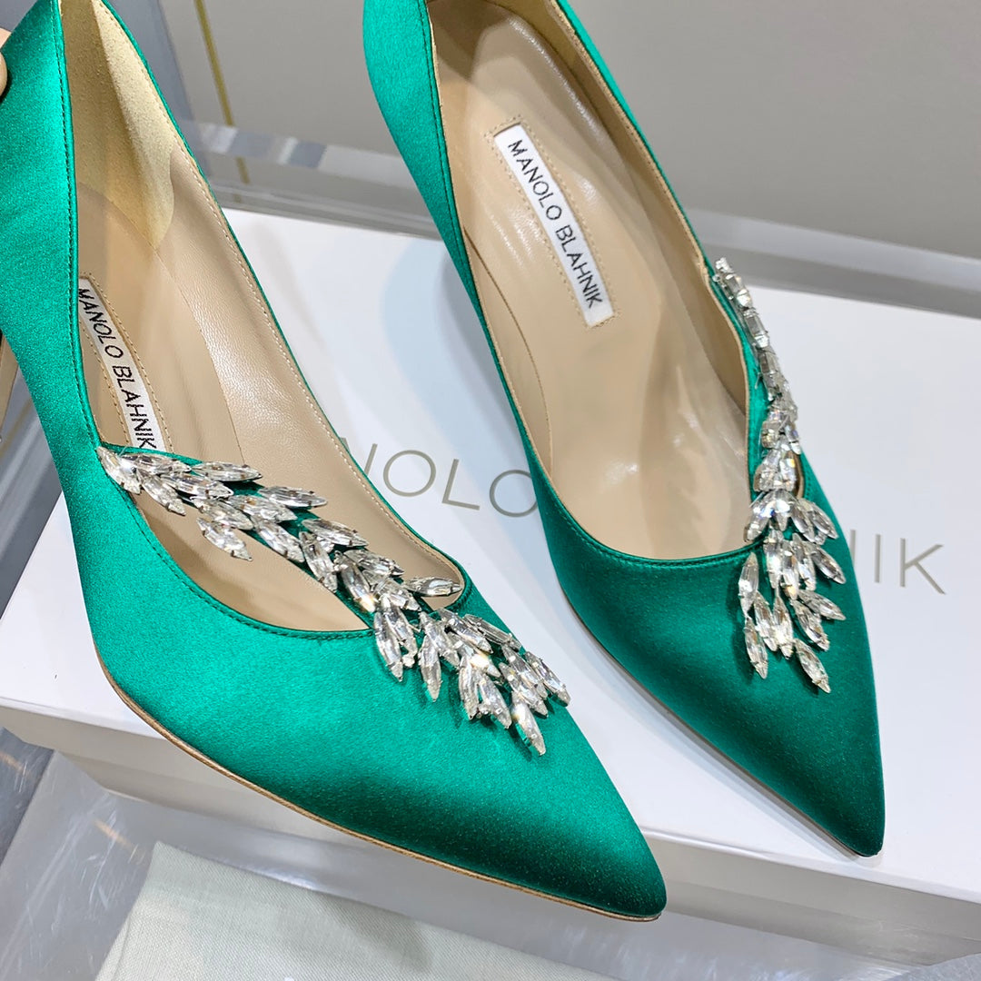 Manolo Women's Nadira Pumps 70 Green Satin