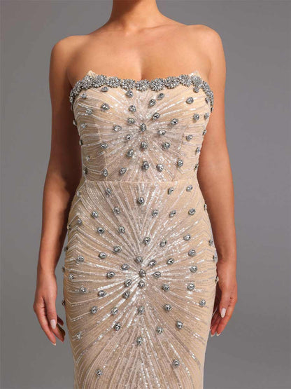 Camila Strapless Diamond Sequins Maxi Dress