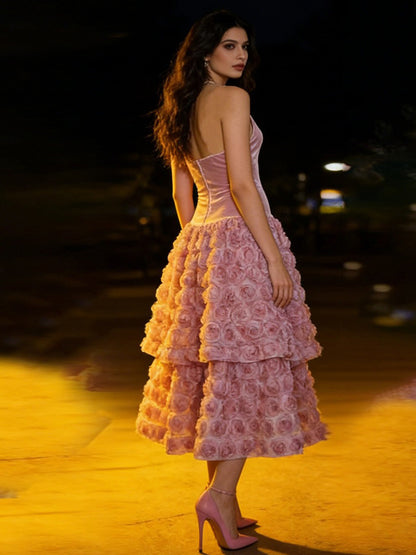 Thalia 3D Floral Backless Midi Dress