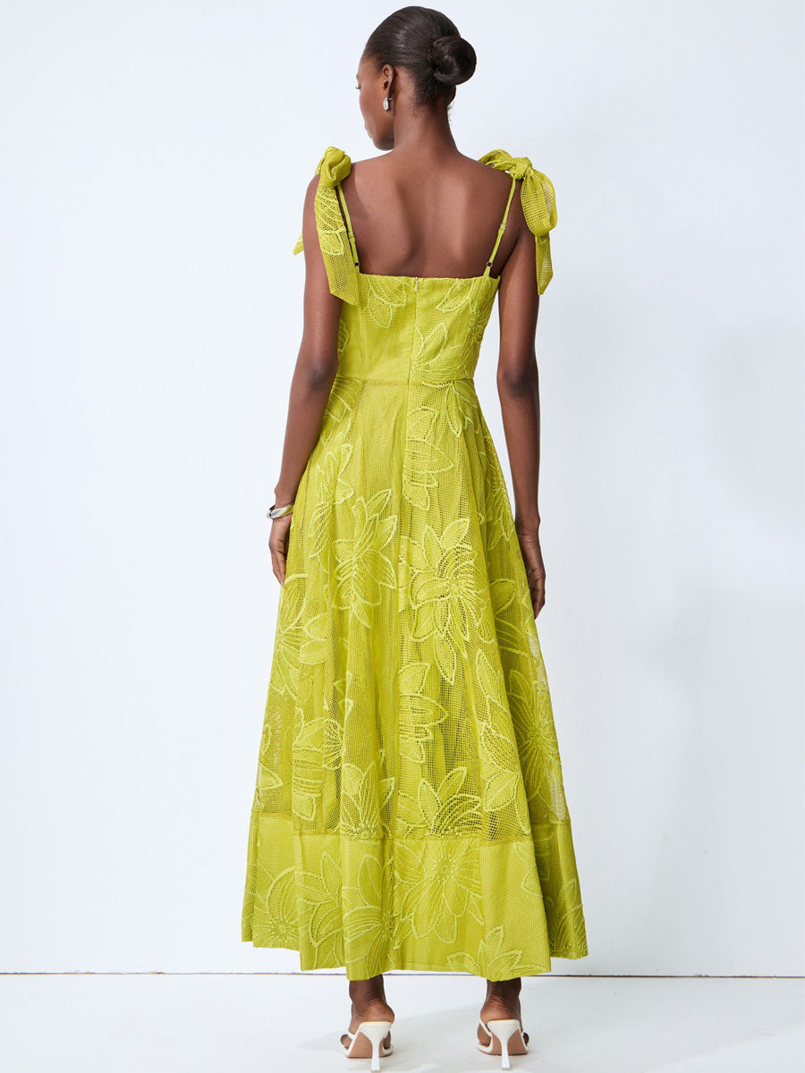 Ariana Romance Green Floral Lace Bow Strap Maxi Dress