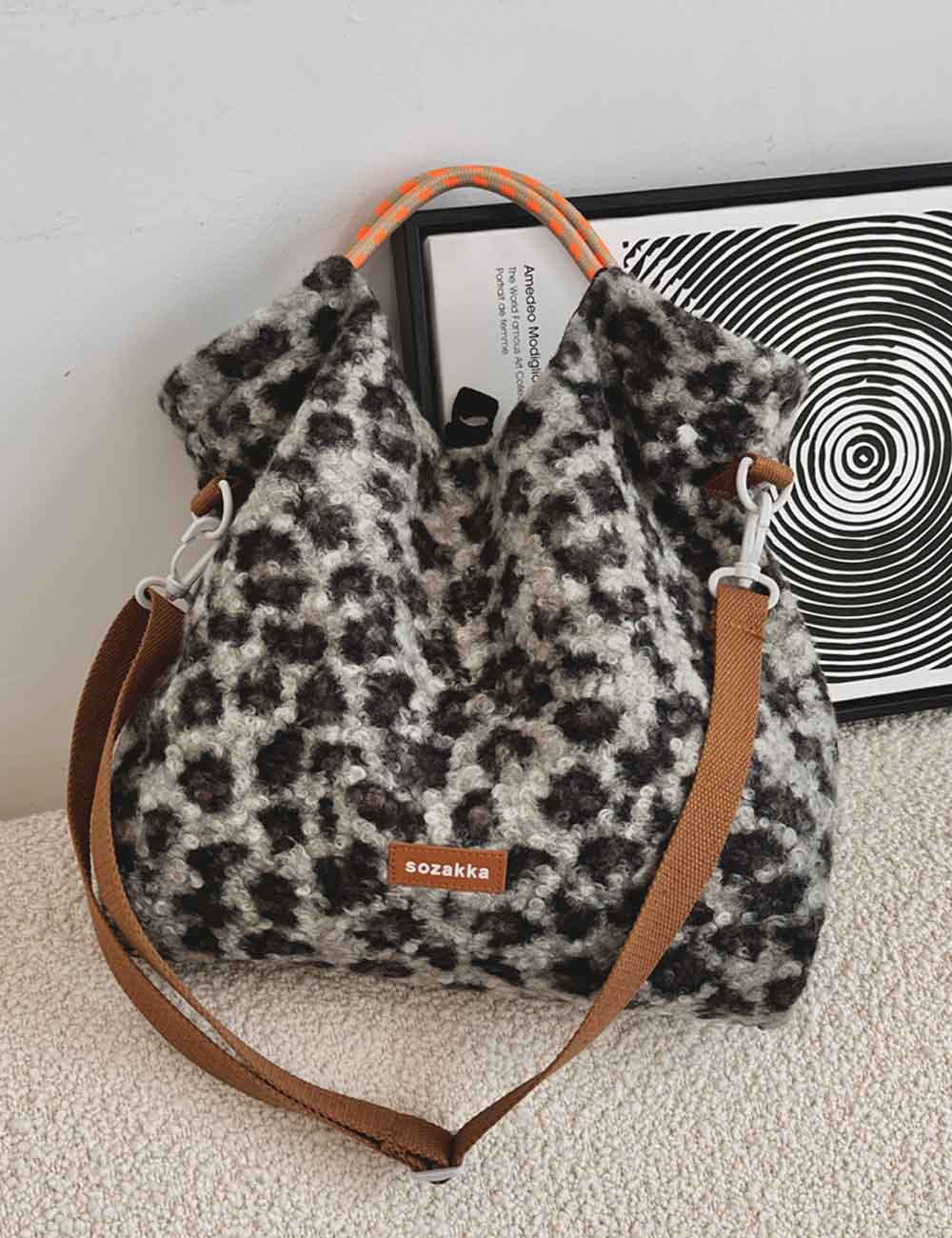 Winter Vintage Striped Plush Crossbody Shoulder Bag