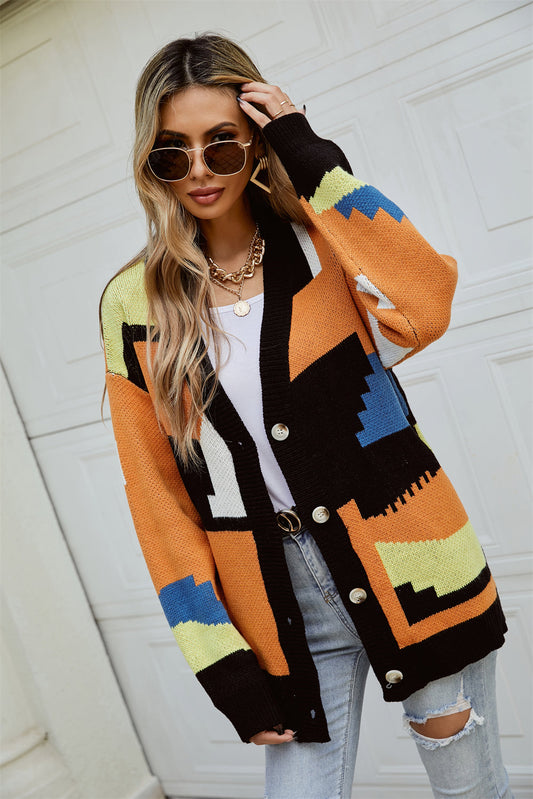 Knitted Street Lazy Single-Breasted Stitching Fashionable Sweater Coat
