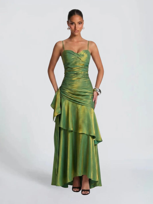 Allison Pleated Ruffle Maxi Dress