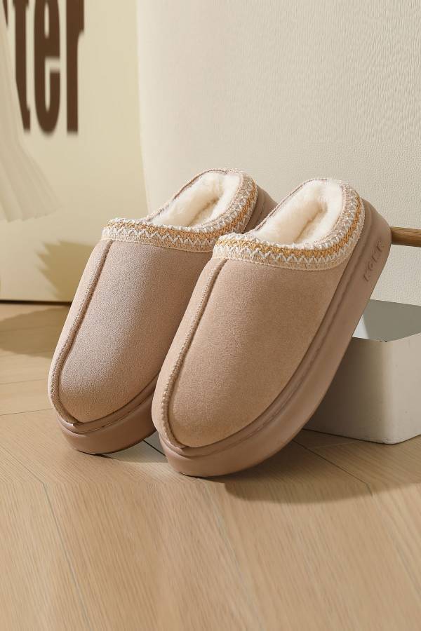 Plush platform warm slippers