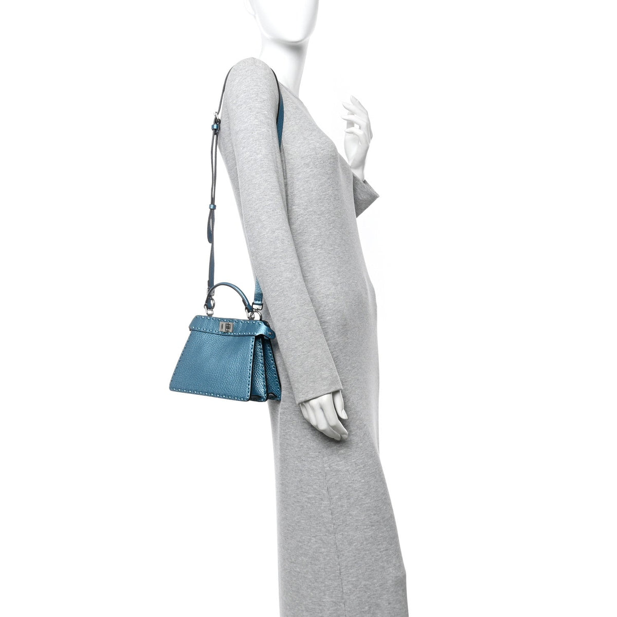 Metallic Cuoio Roma Sellerissima Nappa Sintetica Tape Stitch Petite Peekaboo I SEE U Iconic Satchel Placca Argento