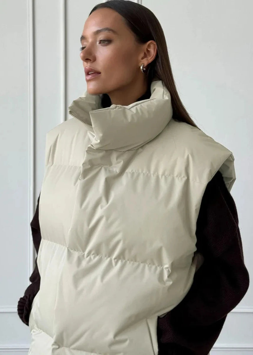 Padded Cotton Vest High Neck Sleeveless Design