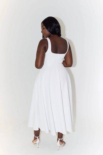 Square Neck Midi Dress Lightweight Knit Fabric