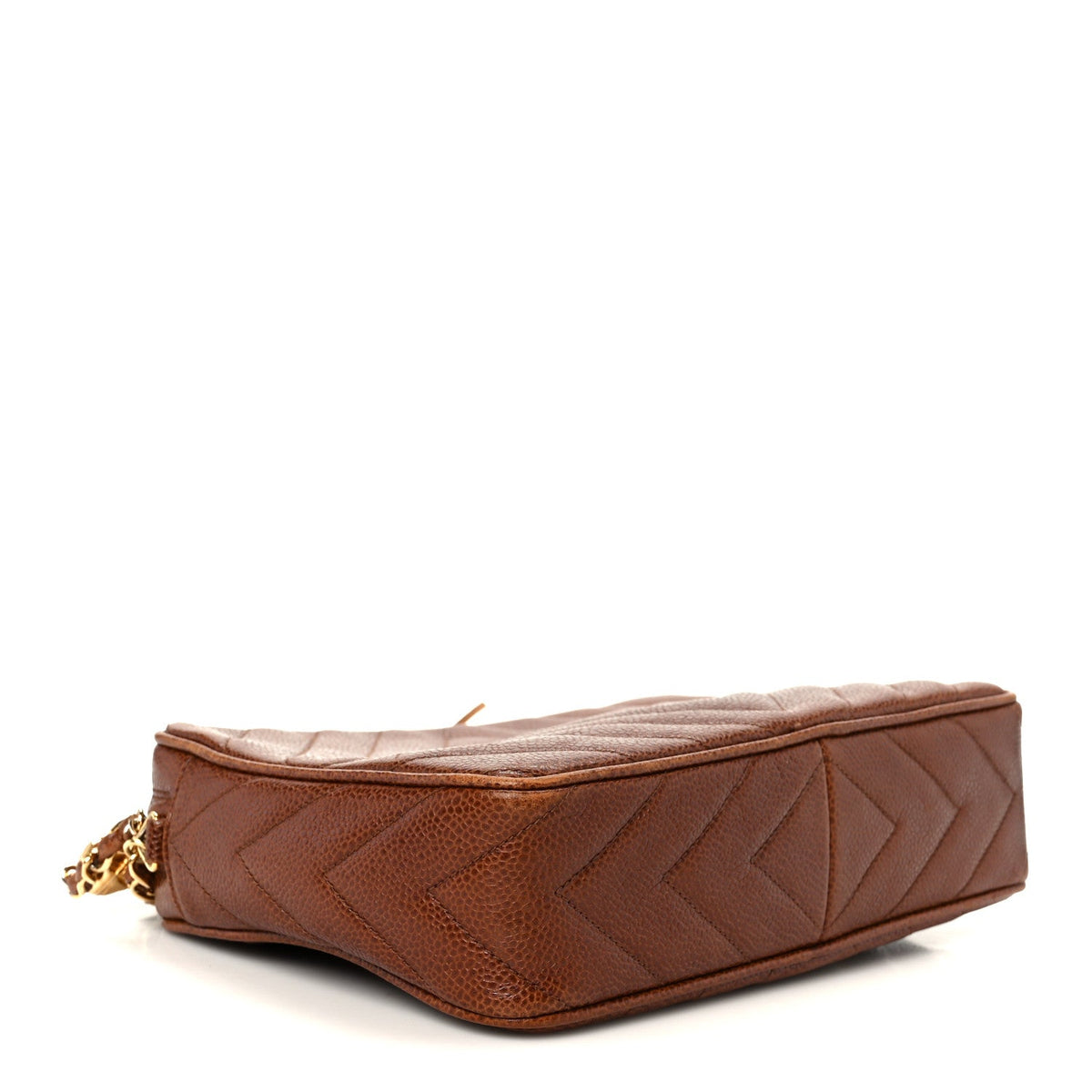 Caviar Chevron Quilted Tassel Camera Case Brown