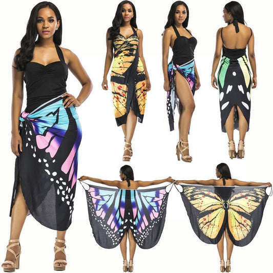 New Sexy Shawl Sling Print Cover Up Dress