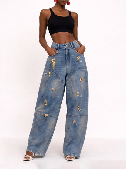 Esmeralda Irregular Metal Button Jeans