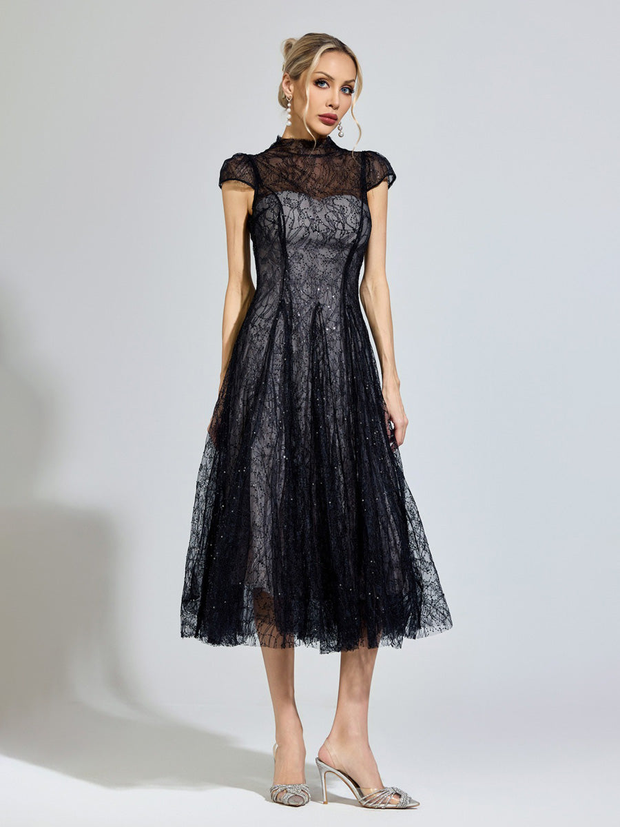 Sienna Black Lace Sequin Dress