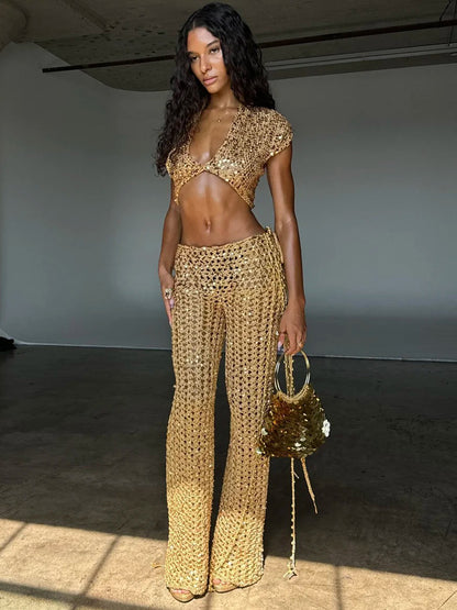 Amalia Sequin Two Piece Set In Gold