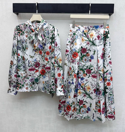 GG SS26 Flora Printed Collared Shirt White Multicolor Silk 351788