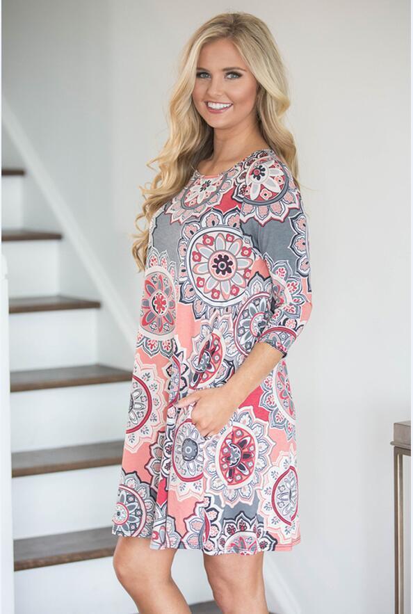 Fashion Print Collar Casual Boho Vacation  Dresses