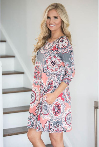 Fashion Print Collar Casual Boho Vacation  Dresses