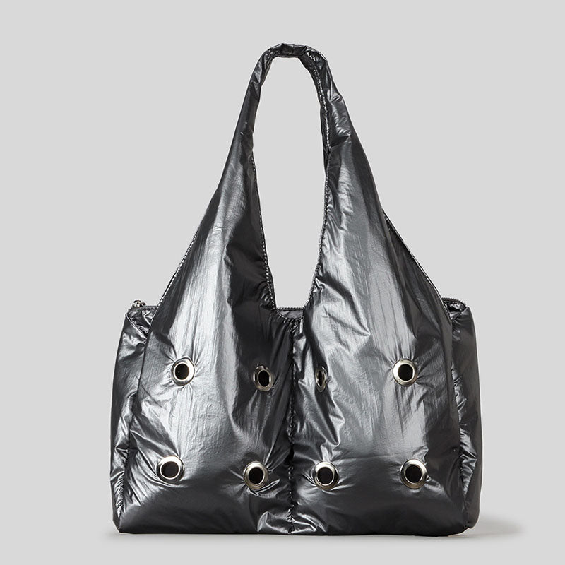 Hollow Studded Solid Large Capacity Shoulder Bag