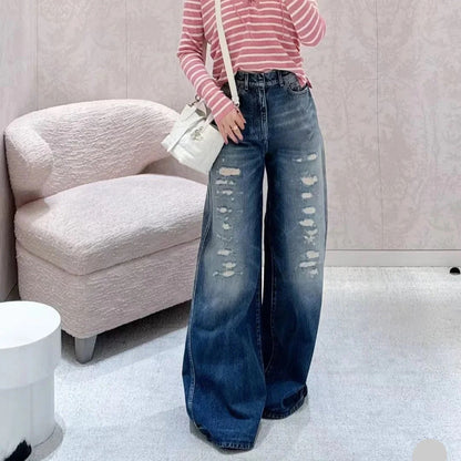 DIOR 25S RIPPED WIDE-LEG PANTS 705