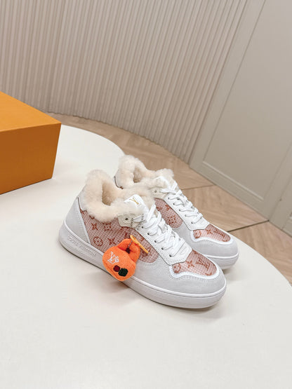 LV Stadium Sneaker White Pink Cowhide Cotton Wool 595428