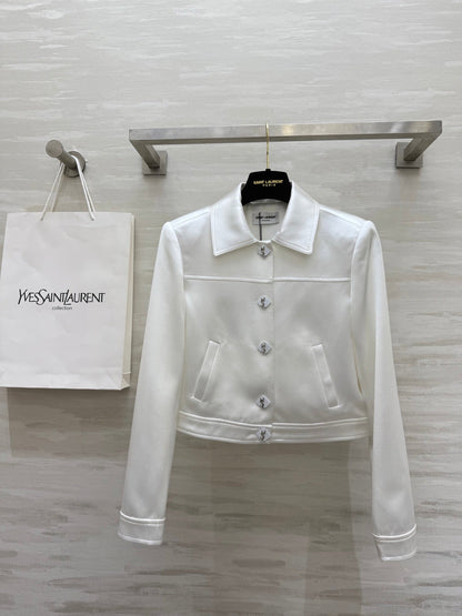 YSL 25 Short Jacket White Acetic Acid Cracked Fabric