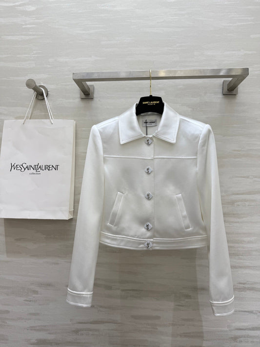 YSL 25 Short Jacket White Acetic Acid Cracked Fabric
