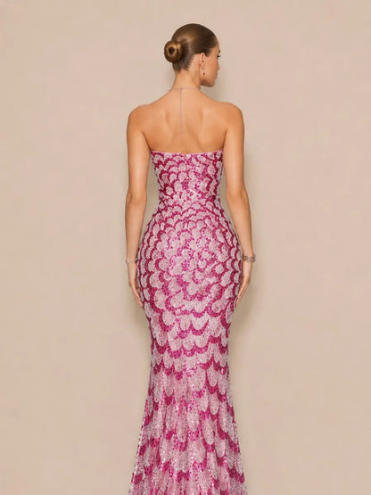 Aileen Romantic Contour Strapless Sequin Maxi Dress