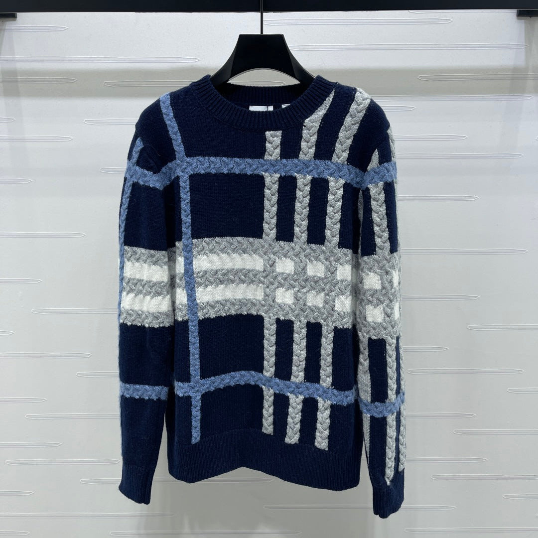 Burberry 25 Crew Neck Long-Sleeve Sweater Navy Blue Wool Cashmere