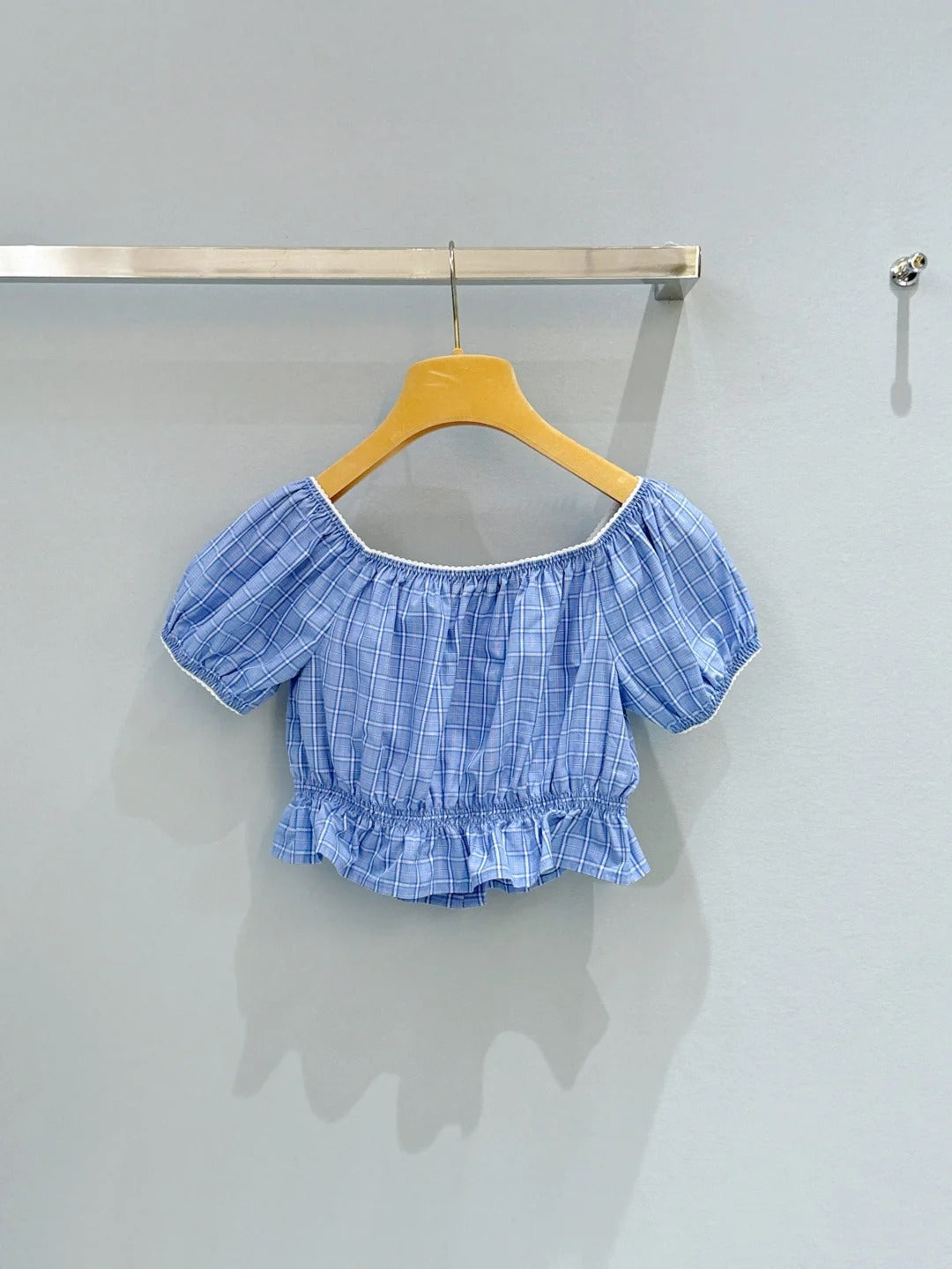 Miu Miu 2026 Plaid Top Blue Cotton