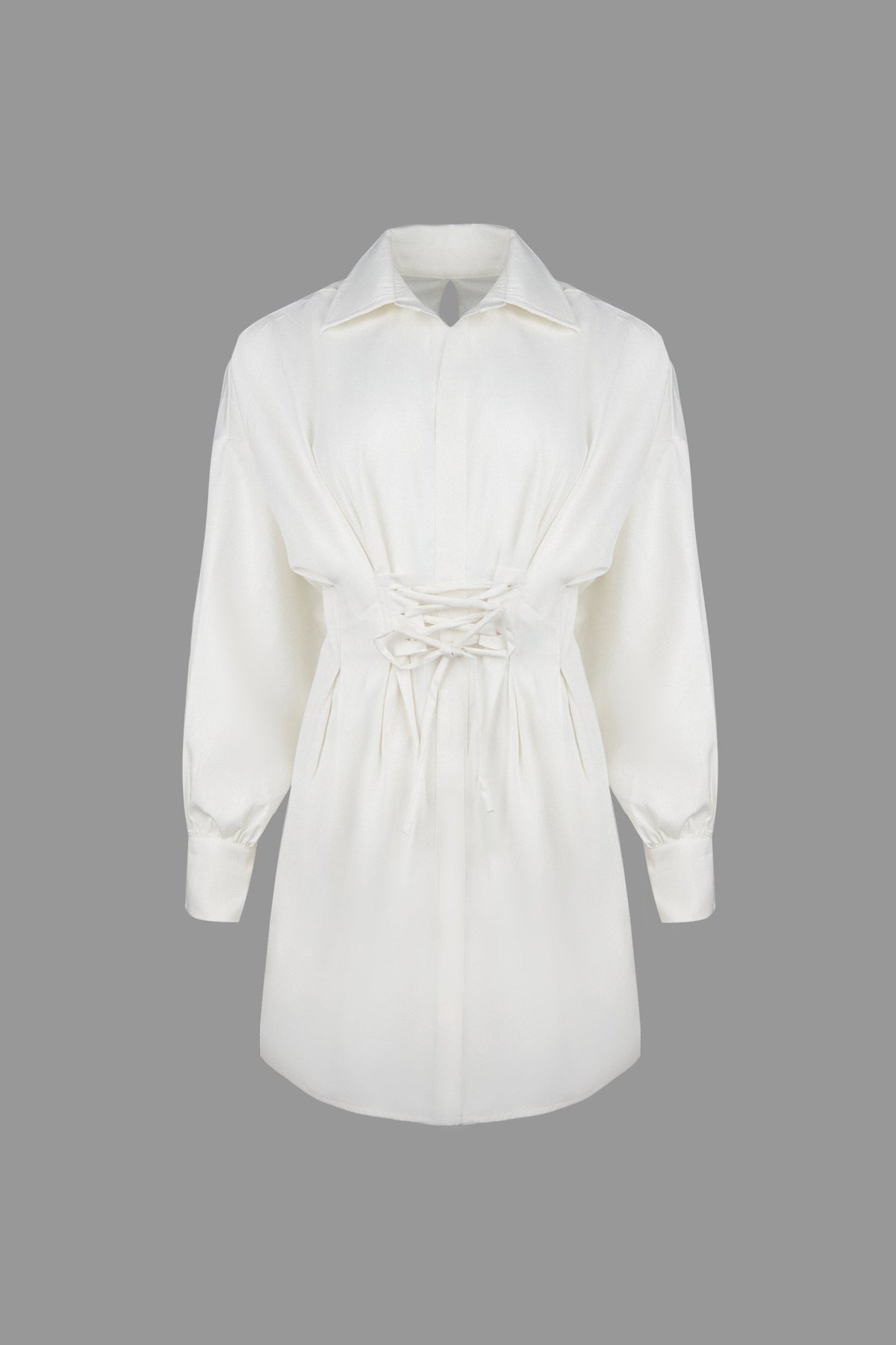 Adalie White Cinched Waist Shirt Dress