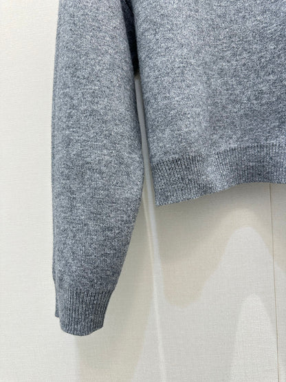Celin Embroidered Crew Neck Sweater Grey Wool 346098
