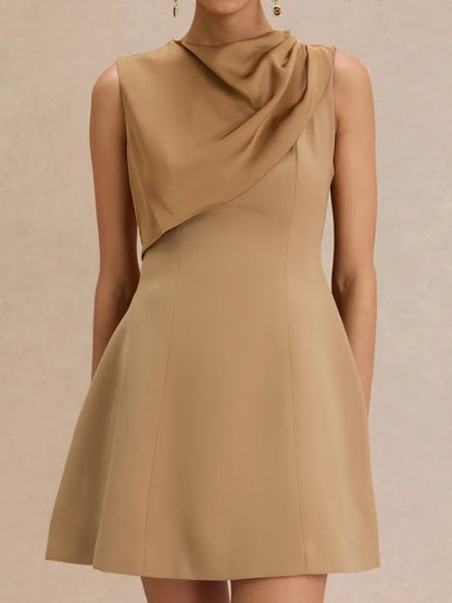 Chloe Satin Cowl-Neck Asymmetrical Mini Dress