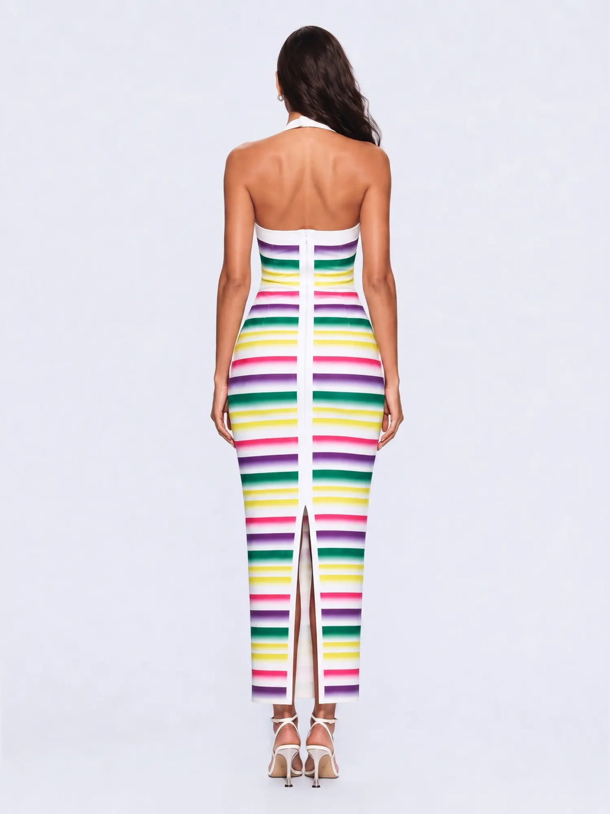 Gia Color Blocking Striped Halter Maxi Dress