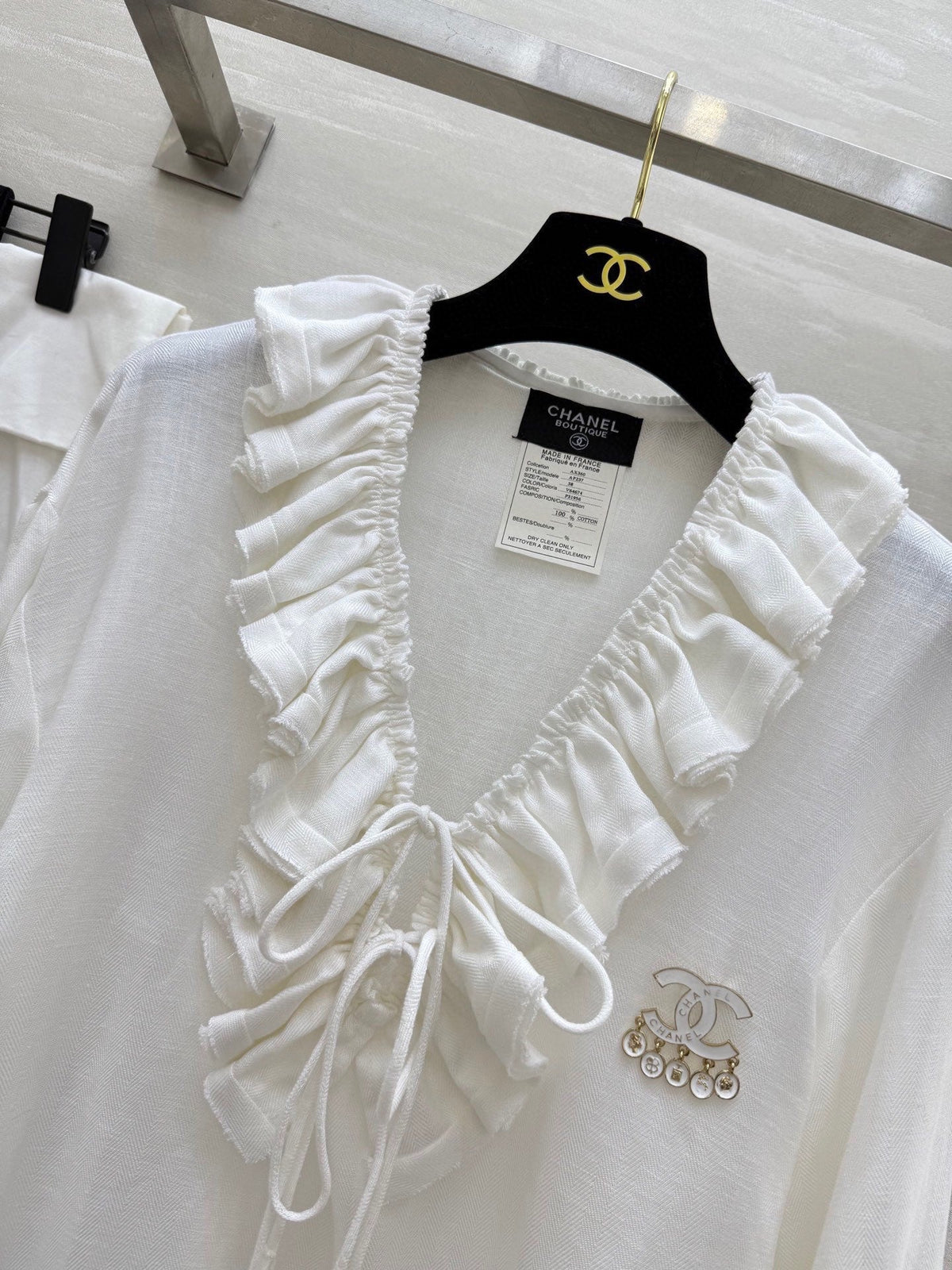 CC Pleated Shirt White Cotton Linen 343303
