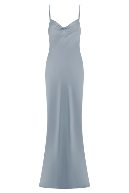 Lilly Sweetheart Satin Maxi Dress - Frosted Blue