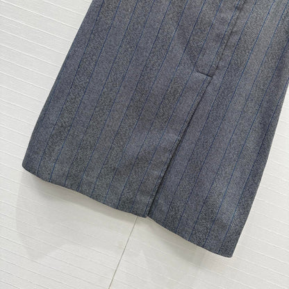 Prada Striped Suit Mid-length Skirt Grey Wool Cotton Polyester