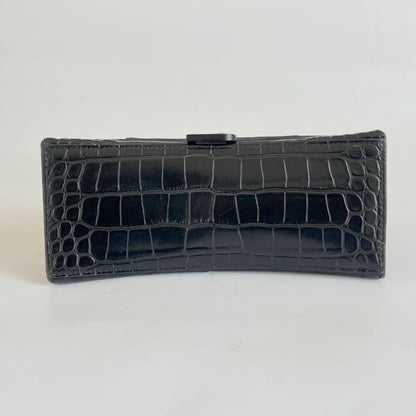 Balenciaga black croc embossed small hourglass bag
