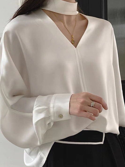 Wrap Hollow Solid Color V-Neck Blouses&Shirts Tops