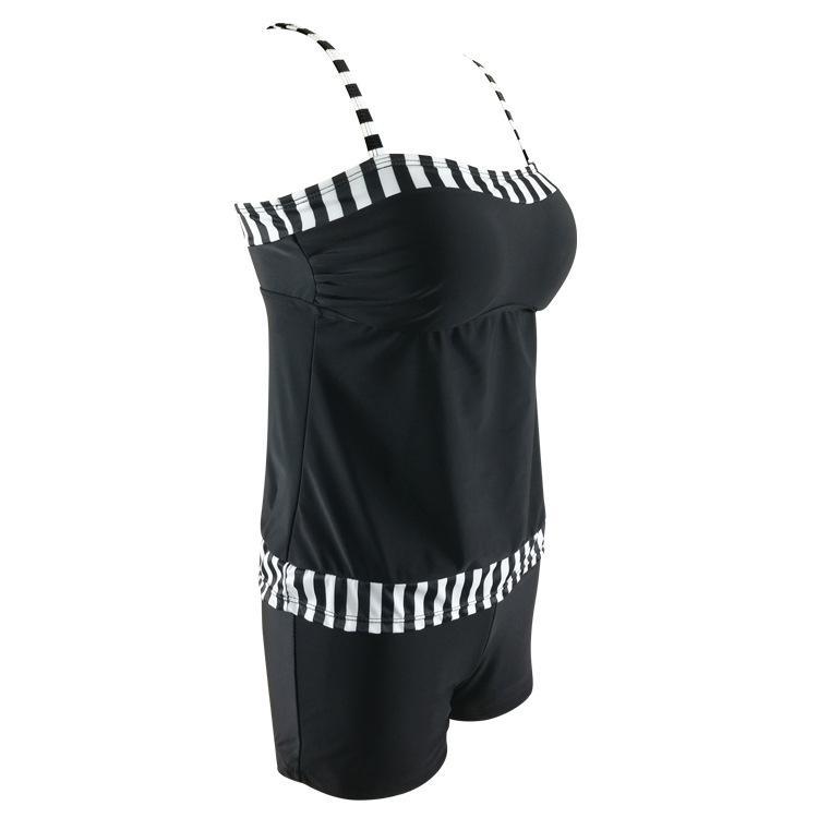 New Digital Printing Black And White Stripstwo-Piece Sexy High Waist Swimwear