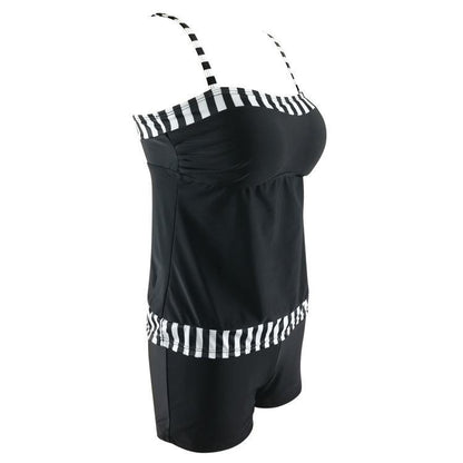 New Digital Printing Black And White Stripstwo-Piece Sexy High Waist Swimwear