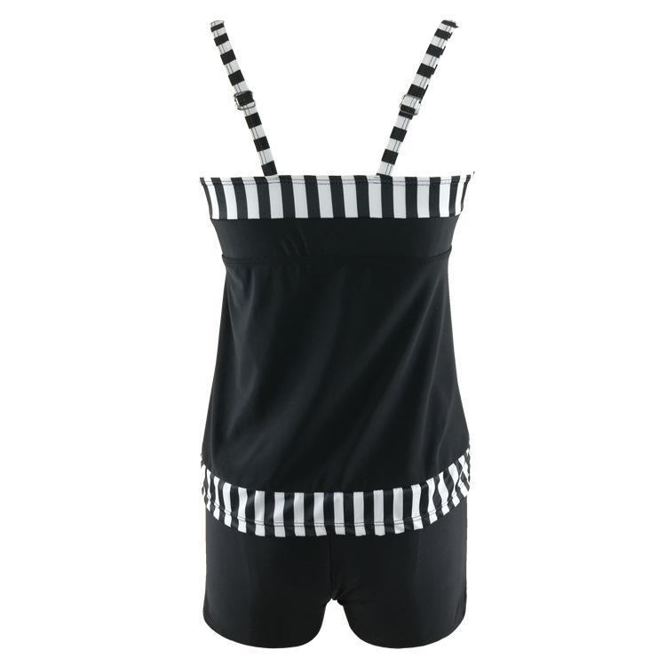 New Digital Printing Black And White Stripstwo-Piece Sexy High Waist Swimwear