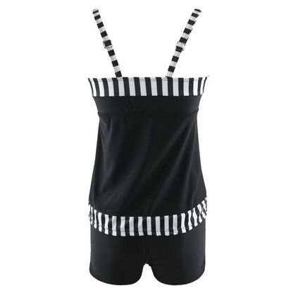 New Digital Printing Black And White Stripstwo-Piece Sexy High Waist Swimwear