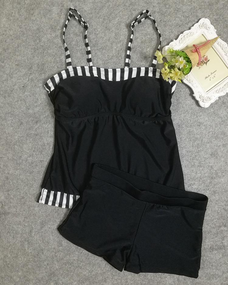 New Digital Printing Black And White Stripstwo-Piece Sexy High Waist Swimwear