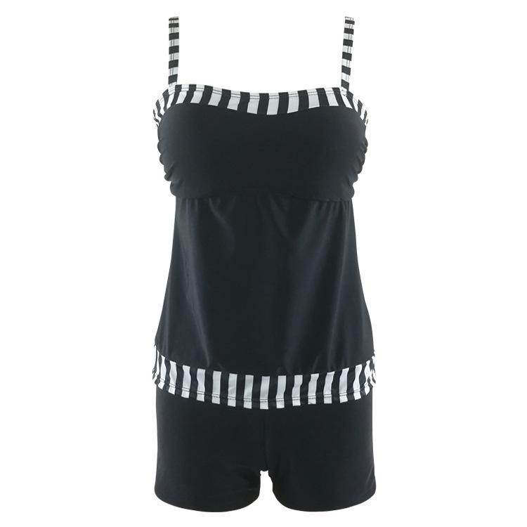 New Digital Printing Black And White Stripstwo-Piece Sexy High Waist Swimwear