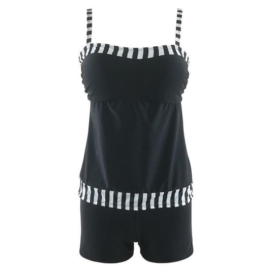 New Digital Printing Black And White Stripstwo-Piece Sexy High Waist Swimwear